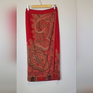 Talbots Wool Elegant Red Paisley Print Boho Maxi  Skirt Size 8 Ankle Length